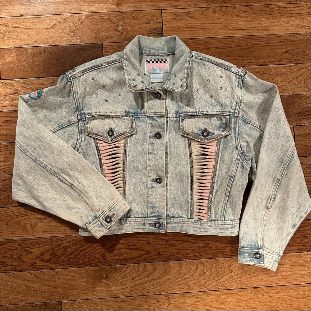 Vintage 1980s Hand Beaded and Embellished Extra Blues Jean Jacket Size M - Picture 12 of 16